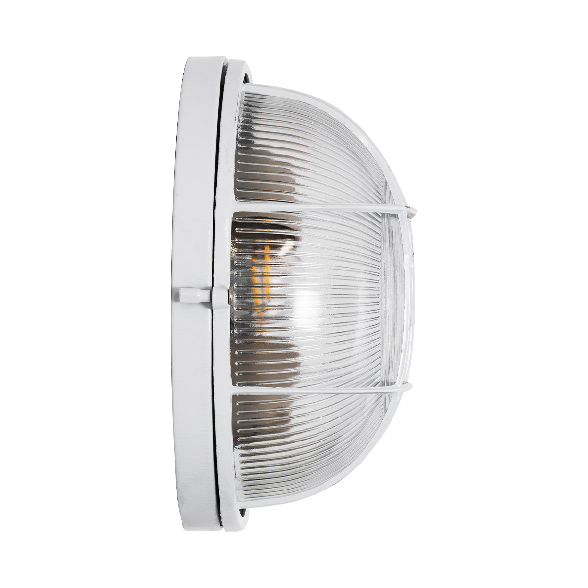 GloboStar® BOATLIGHT 61588 Vintage Industrial Φωτιστικό Τοίχου - Απλίκα - Καραβοχελώνα Εξωτερικού Χώρου Δίφωτο 2 x E27 AC220-240V Αδιάβροχο IP65 - Σώμα Αλουμινίου & Tempered Glass - Φ24 x Υ11cm - Λευκό - Στρόγγυλο - 5 Years Warranty - ledmania.gr