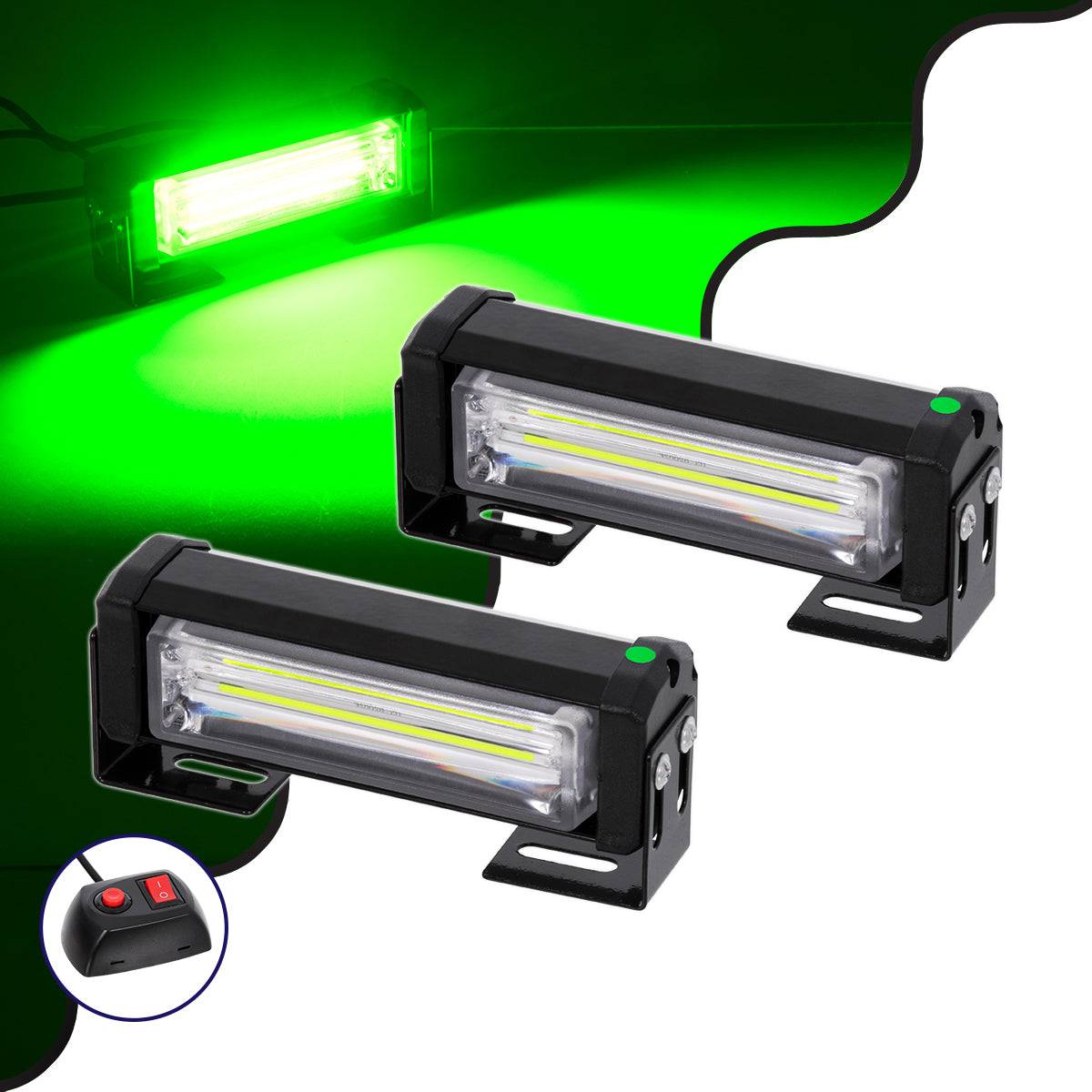 GloboStar® 85025 PRO Series ΣΕΤ 2 x Μπάρες Σήμανσης Οχήματος Πυροσβεστικής για Αυτοκίνητα & Φορτηγά 13 Προγραμμάτων Φωτισμού STROBE LED CREE CXB COB 18W DC 10-30V Αδιάβροχο IP65 Πράσινο - ledmania.gr