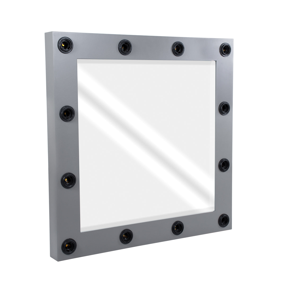 GloboStar® MAKEUP MIRROR-80x80-6 Μοντέρνος Καθρέπτης Μακιγιάζ με Πλαίσιο Φυσικού Ξύλου με Διακόπτη On/Off 12 x E27 AC220-240V - Μ80 x Π7 x Υ80cm - Γκρι Ανθρακί - ledmania.gr