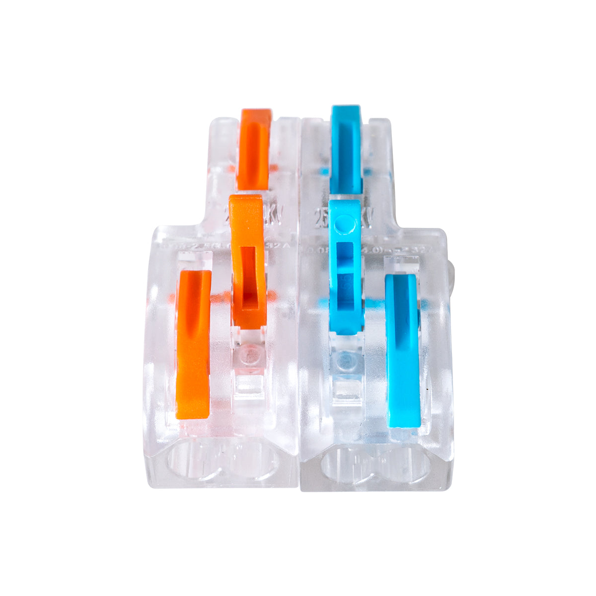 GloboStar® FAST-CONNECT 69909 Διπλή σε Τετραπλή Κλέμα Ταχείας Σύνδεσης & Διακλάδωσης Καλωδίων - 2 x Είσοδοι & 4 x Έξοδοι με Συμβατή Διατομή Καλωδίων 0.08mm² έως 2.5mm² - 250V/4KV 32A Max - Μ2.6 x Π4 x Υ1.5cm - Διάφανο με Πορτοκαλί & Μπλε - Πακέτο 5 Τεμ... - ledmania.gr