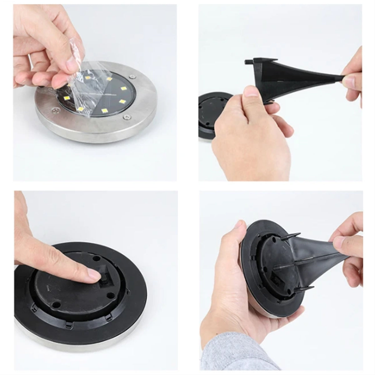 GloboStar® 69929 ΣΕΤ 4 Τεμαχίων Αυτόνομα Ηλιακά Φωτιστικά LED SMD 0.80W/Τεμ. 80lm/Τεμ. με Ενσωματωμένη Μπαταρία 600mAh - Φωτοβολταϊκό Πάνελ με Αισθητήρα Ημέρας-Νύχτας Αδιάβροχο IP65 Φανάρι Κήπου Στρογγυλό Ψυχρό Λευκό 6000K Φ12 x Υ13cm - ledmania.gr