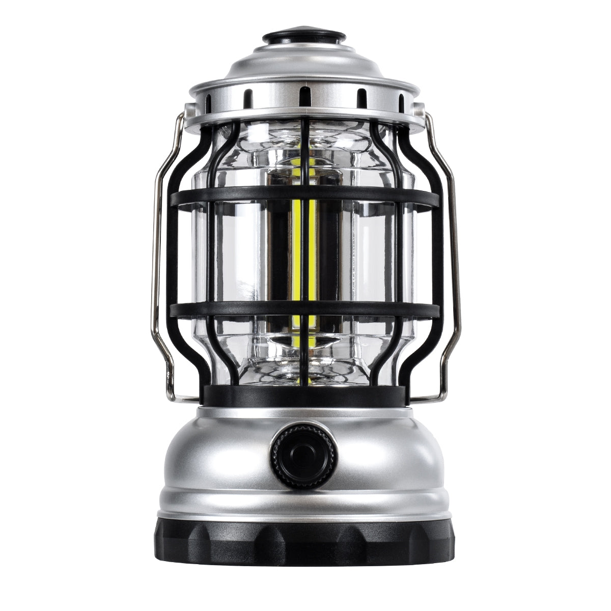 GloboStar® 69933 Αυτόνομο Επαναφορτιζόμενο Φανάρι Camping LED 5W με Επαναφορτιζόμενη Μπαταρία 18650 1200mAh Li-ion - Power Bank - Αδιάβροχο IP54 - Dimmable - Μαύρο Ασημί - Ψυχρό Λευκό 6000K Φ10.2 x Υ18cm - ledmania.gr