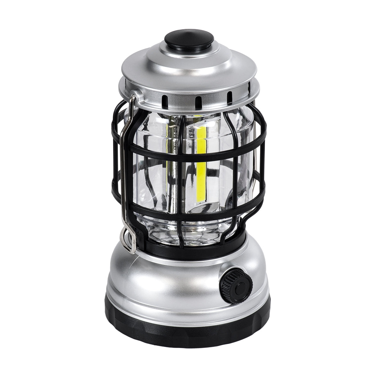 GloboStar® 69933 Αυτόνομο Επαναφορτιζόμενο Φανάρι Camping LED 5W με Επαναφορτιζόμενη Μπαταρία 18650 1200mAh Li-ion - Power Bank - Αδιάβροχο IP54 - Dimmable - Μαύρο Ασημί - Ψυχρό Λευκό 6000K Φ10.2 x Υ18cm - ledmania.gr