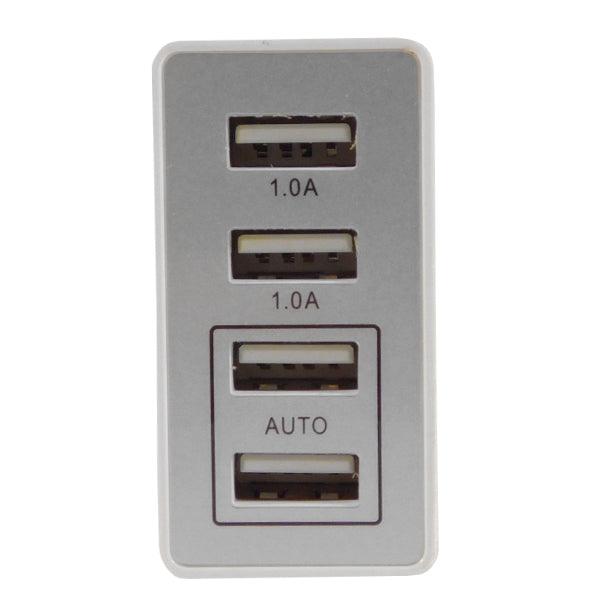 Φορτιστής USB 4 Θέσεων Wall Adapter 2 x AUTO 2.1A & 2 x 1A 5V DC Λευκός με Χρώμιο GloboStar 69997 - ledmania.gr