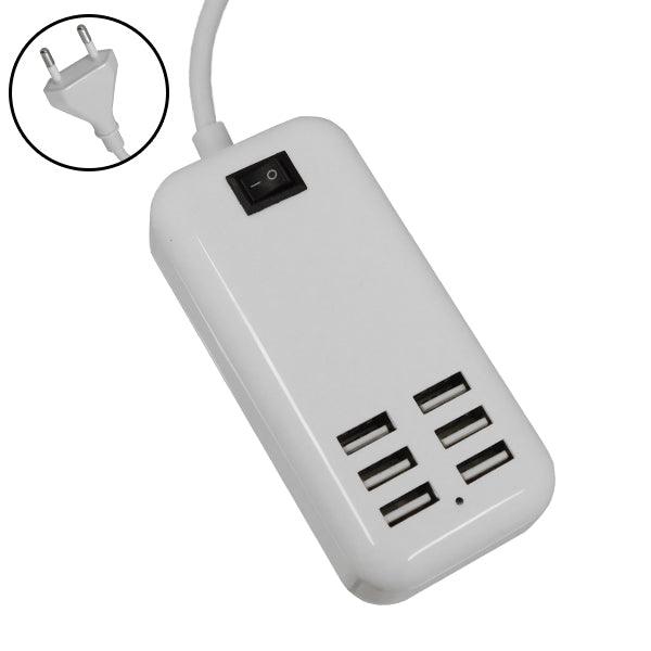 Φορτιστής USB 6 Θέσεων με ON / OFF Διακόπτη 4A 20 Watt 5V DC Λευκός GloboStar 69998 - ledmania.gr
