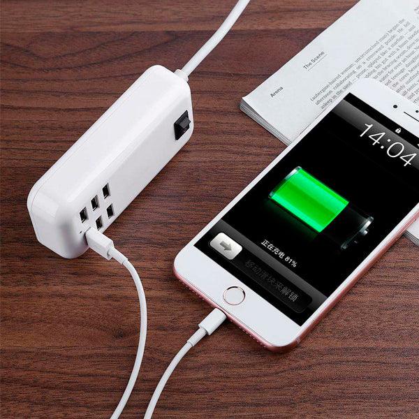 Φορτιστής USB 6 Θέσεων με ON / OFF Διακόπτη 4A 20 Watt 5V DC Λευκός GloboStar 69998 - ledmania.gr