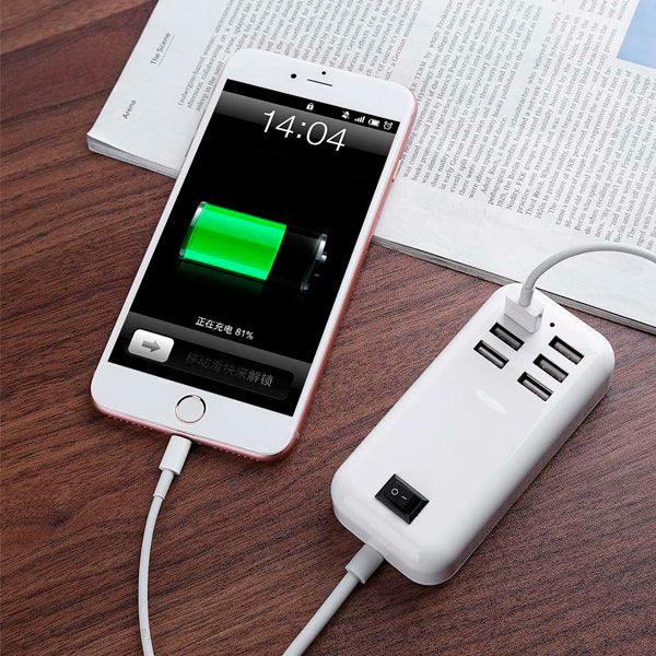 Φορτιστής USB 6 Θέσεων με ON / OFF Διακόπτη 4A 20 Watt 5V DC Λευκός GloboStar 69998 - ledmania.gr