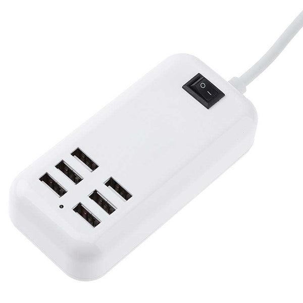 Φορτιστής USB 6 Θέσεων με ON / OFF Διακόπτη 4A 20 Watt 5V DC Λευκός GloboStar 69998 - ledmania.gr