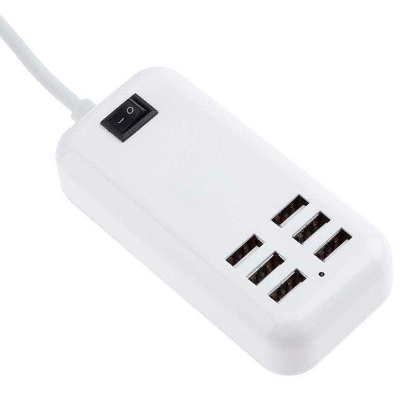 Φορτιστής USB 6 Θέσεων με ON / OFF Διακόπτη 4A 20 Watt 5V DC Λευκός GloboStar 69998 - ledmania.gr