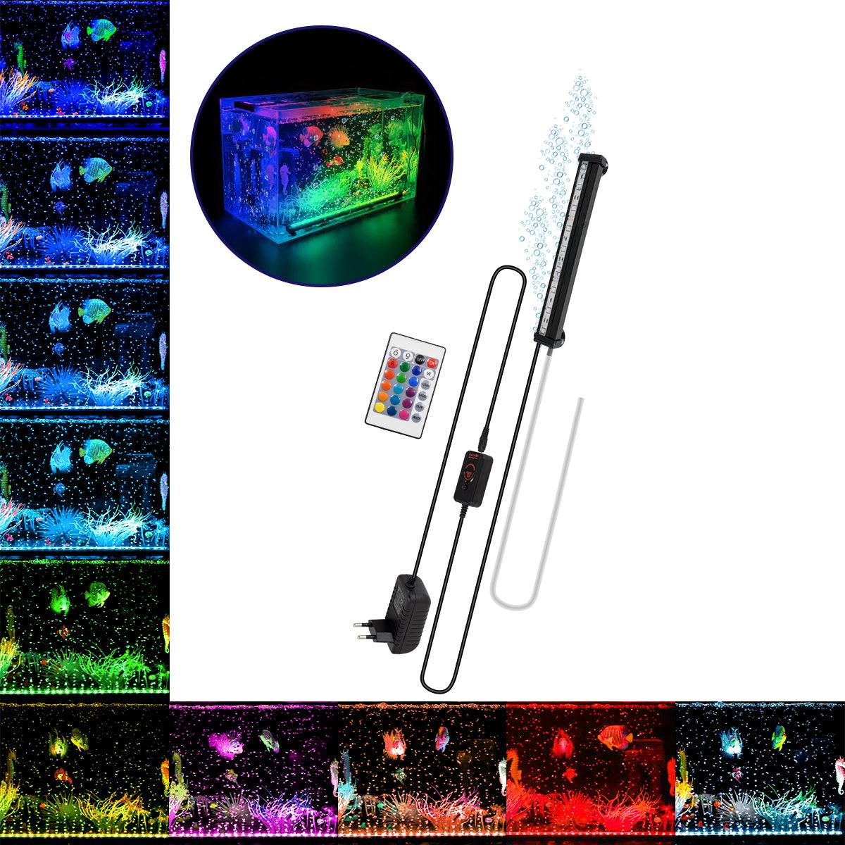 GloboStar® 79674 Φωτιστικό Ενυδρείου & Οξυγονωτής / Μηχανισμός Φυσαλίδων 23cm LED 6W 180° AC 230V Αδιάβροχο IP68 με Ασύρματο Χειριστήριο IR Πολύχρωμο RGB Dimmable - ledmania.gr