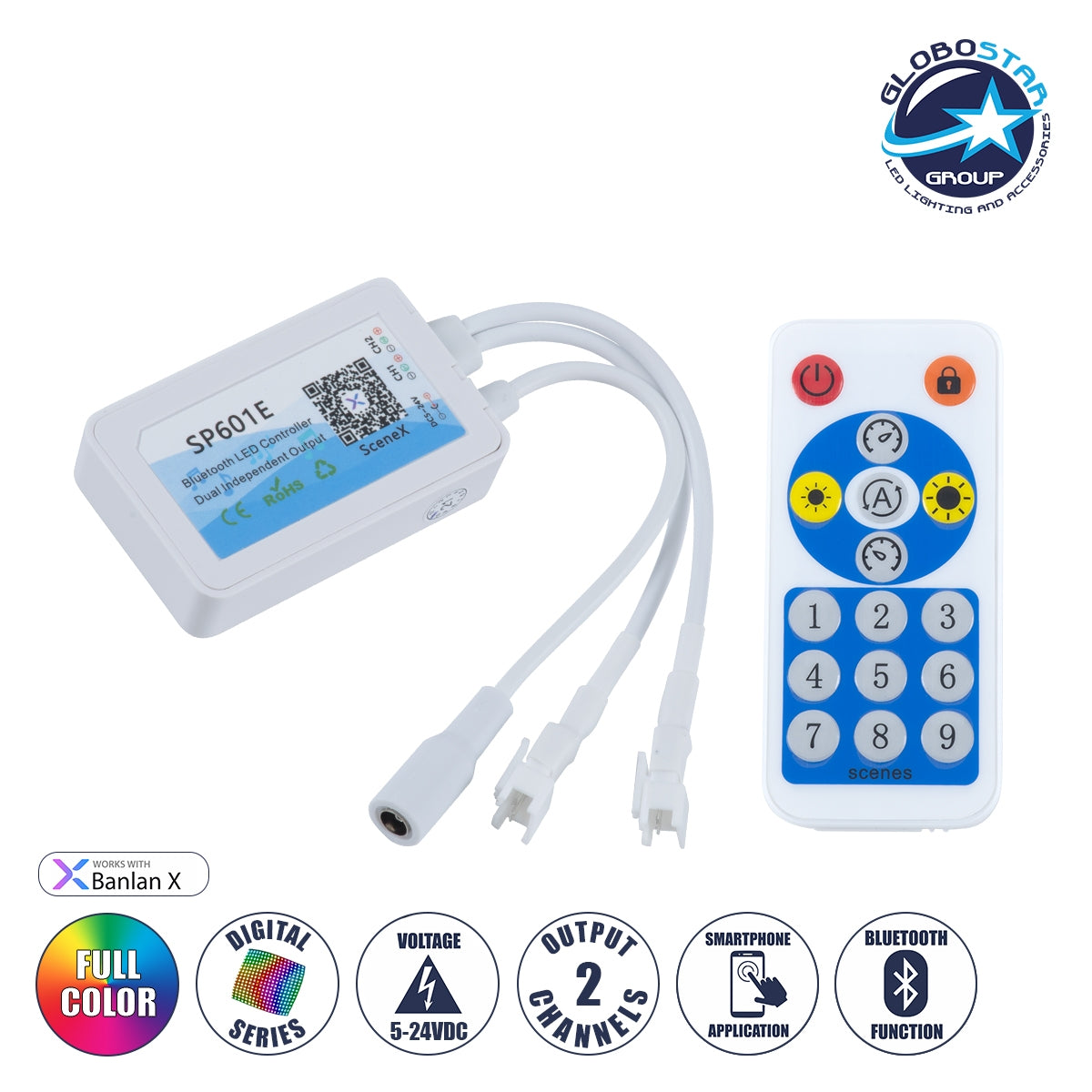 GloboStar® 70038 Ασύρματος LED Dream-Color Magic Digital RGBW Dual Controller Bluetooth με Χειριστήριο RF 16 Keys για LED Digital RGBW Προϊόντα 5v - 12v - 24v 2048 IC - ledmania.gr