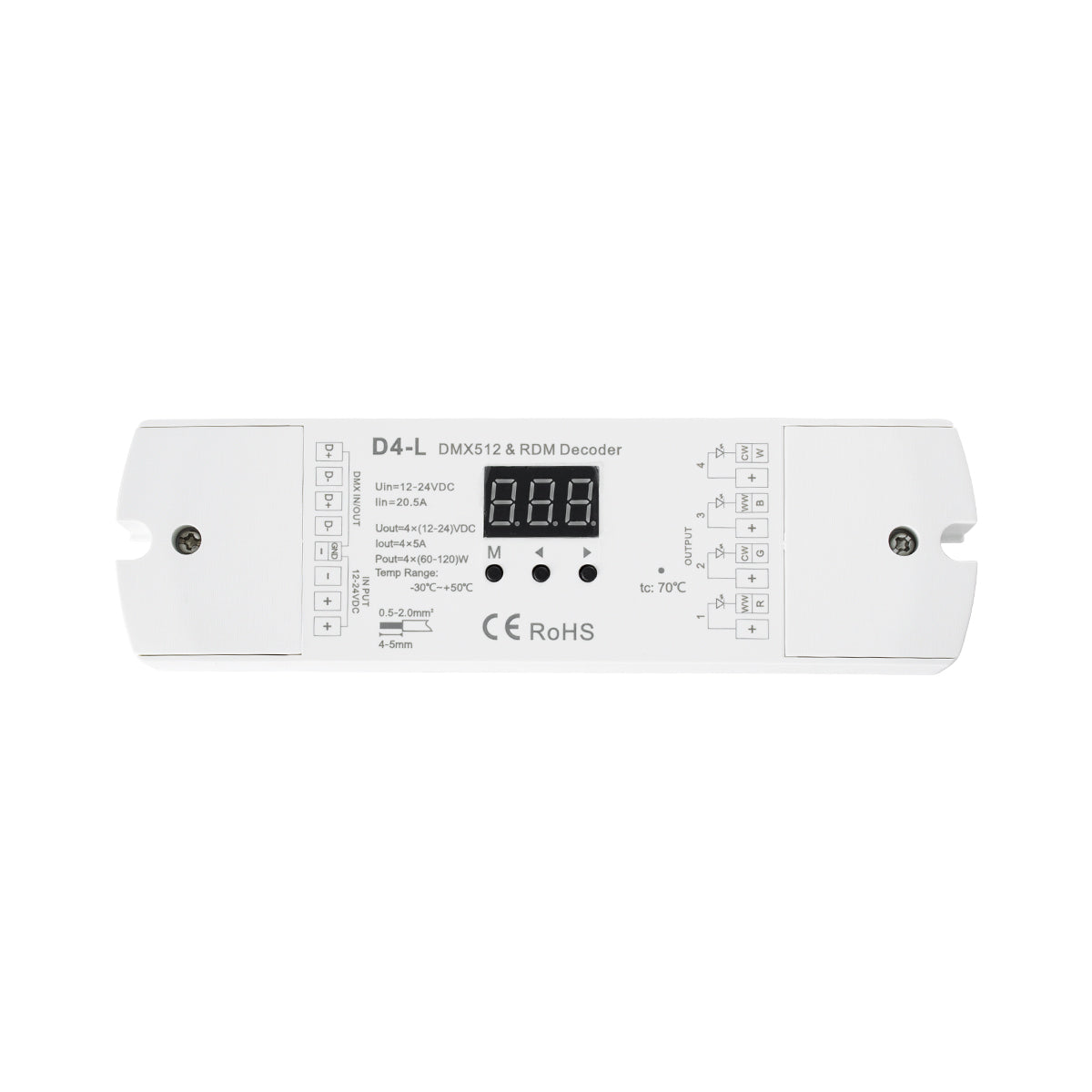 GloboStar® 70668 D4-L SKYDANCE DC DMX & RDM Dimmer High Speed Controller / Decoder 4 Καναλιών DC 12-24V 4 x 5A 120W - Max 20.5A 480W - IP20 Μ17 x Π5 x Υ2.5cm - 5 Years Warranty - ledmania.gr