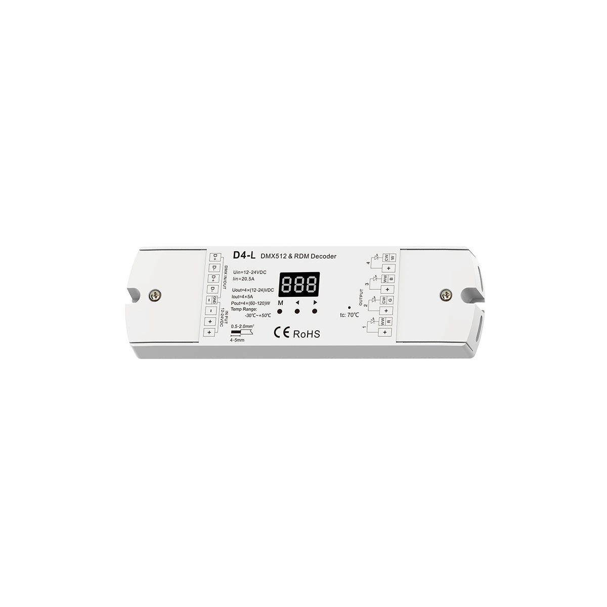 GloboStar® 70668 D4-L SKYDANCE DC DMX & RDM Dimmer High Speed Controller / Decoder 4 Καναλιών DC 12-24V 4 x 5A 120W - Max 20.5A 480W - IP20 Μ17 x Π5 x Υ2.5cm - 5 Years Warranty - ledmania.gr