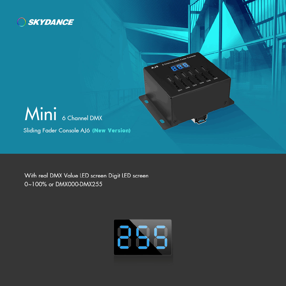 GloboStar® 70675 AJ6 SKYDANCE DC DMX Fader Console 6 Καναλιών DC 5-12V ή 3 x AAA Μπαταρίες 5 x 6A - IP20 Μ10 x Π7 x Υ4cm - 5 Years Warranty - ledmania.gr