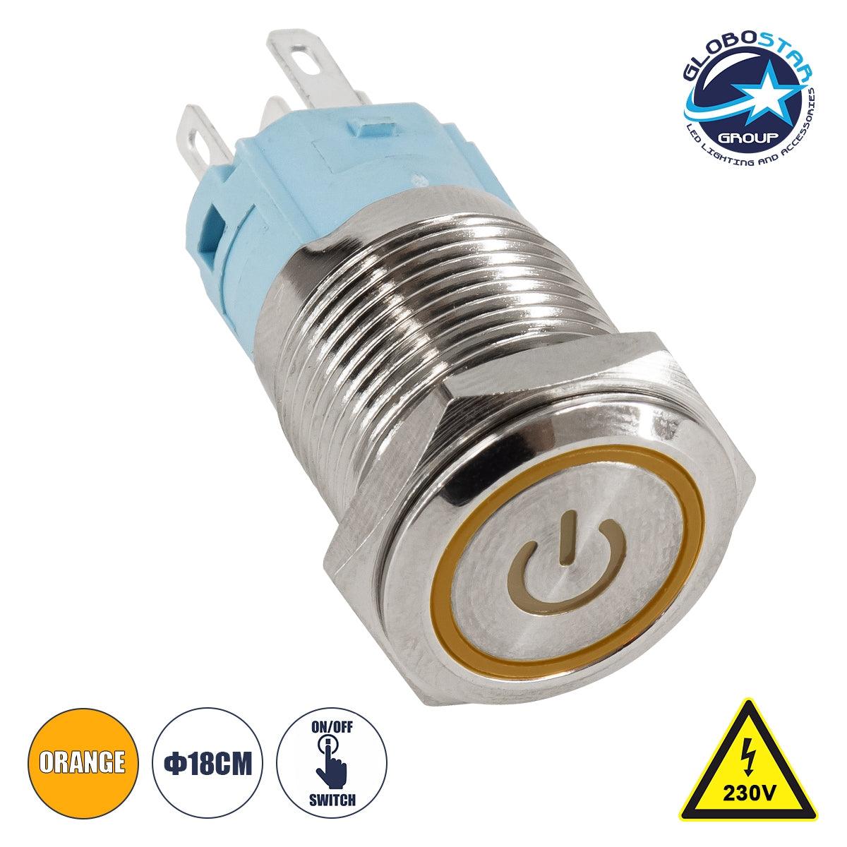 70774 LED Φωτιζόμενος Διακόπτης Χωνευτός - Μπουτόν On/Off Ανοξείδωτος AC 220-240V Αδιάβροχο IP67 Φ18mm με Angel Eye Πορτοκαλί - ledmania.gr