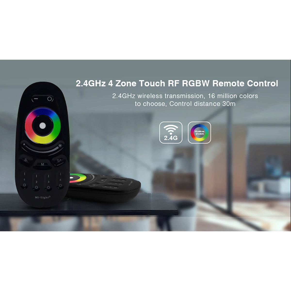 GloboStar® 71410 FUT096-B Ασύρματο Χειριστήριο 2.4Ghz 4 Group για όλα τα Controller RGBW Mi Light & Mi Boxer DC 3V 2 x AAA - IP20 Μαύρο Μ12 x Π5.4 x Υ2cm - 5 Years Warranty - ledmania.gr