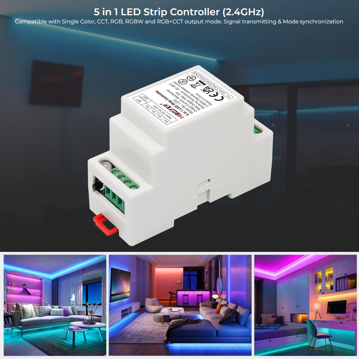 GloboStar® 71415 LS2S DC Controller Din Rail Ράγας WiFi 5 Καναλιών DC 12-24V 5 x 6A 144W - Max 10A 240W - IP20 RGBW+WW+CCT Μ9 x Π3.4 x Υ6cm - 5 Years Warranty - ledmania.gr
