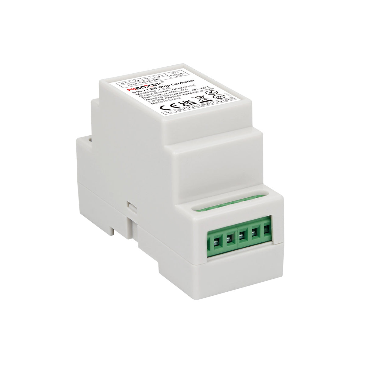 GloboStar® 71415 LS2S DC Controller Din Rail Ράγας WiFi 5 Καναλιών DC 12-24V 5 x 6A 144W - Max 10A 240W - IP20 RGBW+WW+CCT Μ9 x Π3.4 x Υ6cm - 5 Years Warranty - ledmania.gr