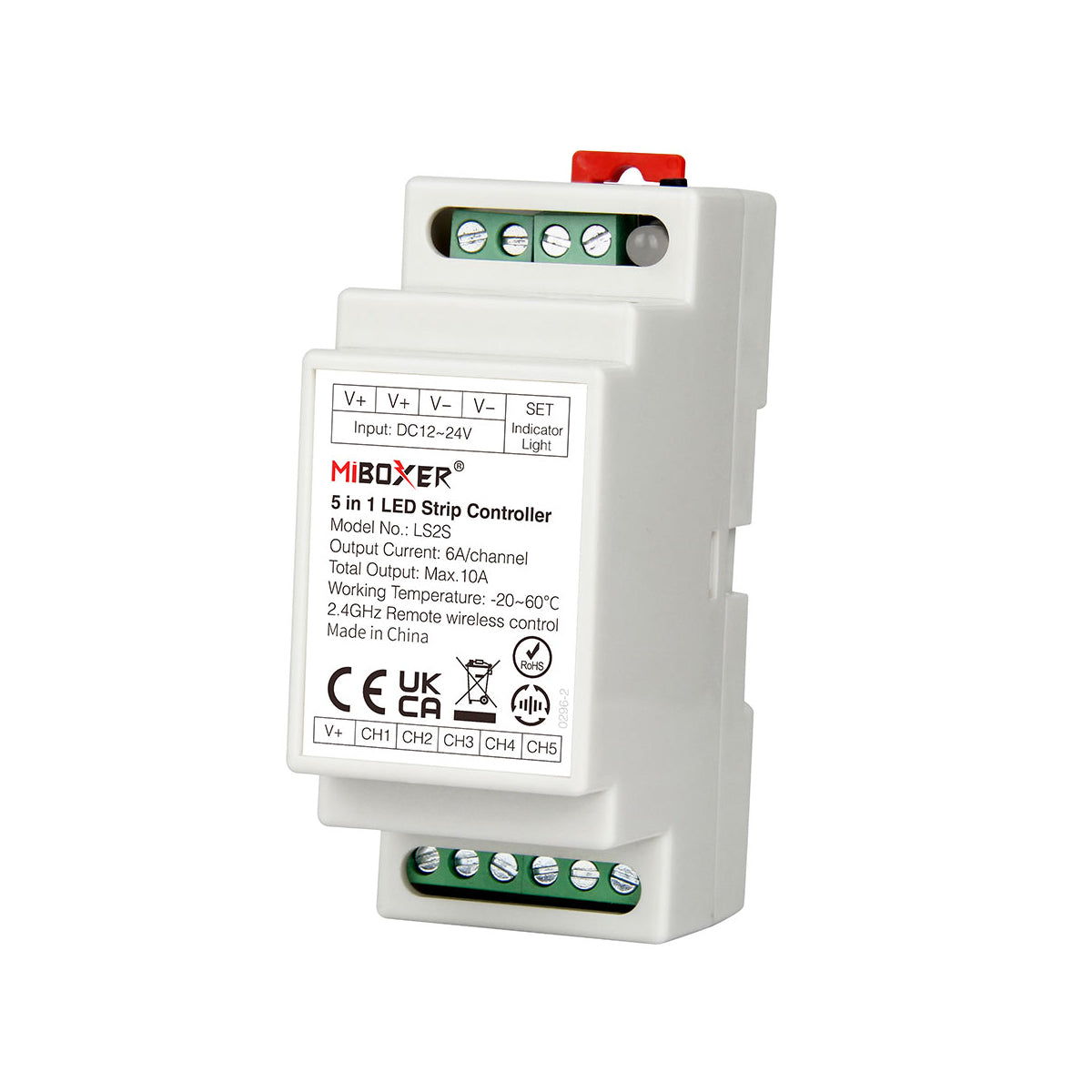 GloboStar® 71415 LS2S DC Controller Din Rail Ράγας WiFi 5 Καναλιών DC 12-24V 5 x 6A 144W - Max 10A 240W - IP20 RGBW+WW+CCT Μ9 x Π3.4 x Υ6cm - 5 Years Warranty - ledmania.gr