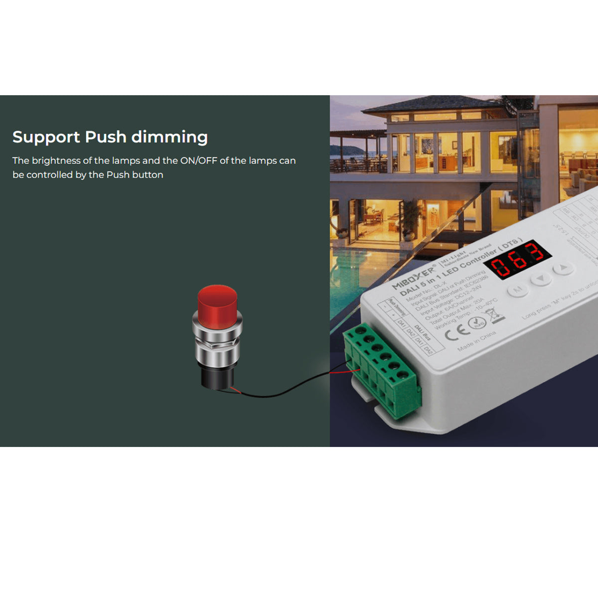 GloboStar® 71423 DL-X DC DALI & Push Dimming 5 in 1 Dimmer High Speed Controller 5 Καναλιών DC 12-24V 5 x 6A 144W - Max 20A 480W - IP20 RGBW+WW Μ13 x Π5 x Υ2.5cm - 5 Years Warranty - ledmania.gr