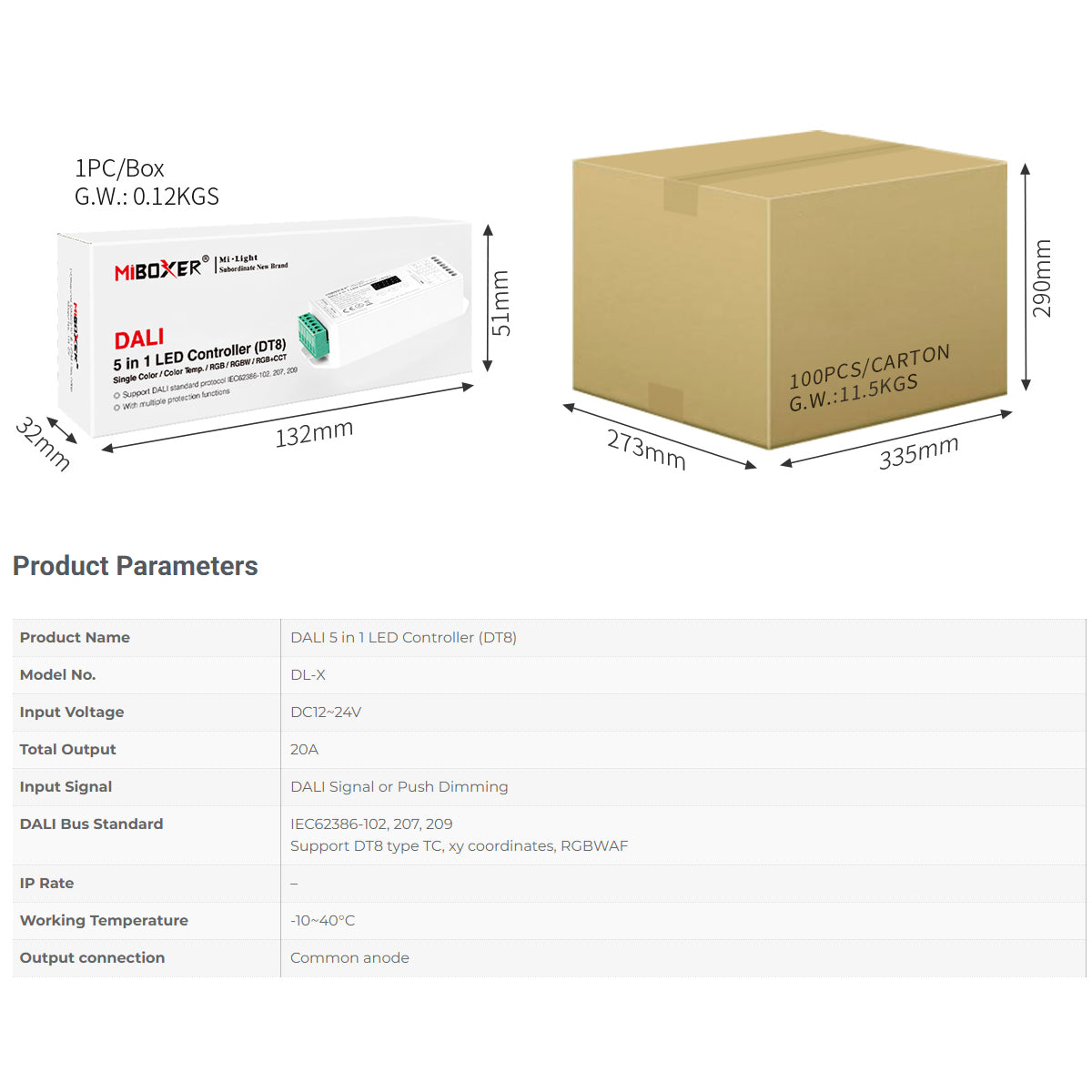 GloboStar® 71423 DL-X DC DALI & Push Dimming 5 in 1 Dimmer High Speed Controller 5 Καναλιών DC 12-24V 5 x 6A 144W - Max 20A 480W - IP20 RGBW+WW Μ13 x Π5 x Υ2.5cm - 5 Years Warranty - ledmania.gr