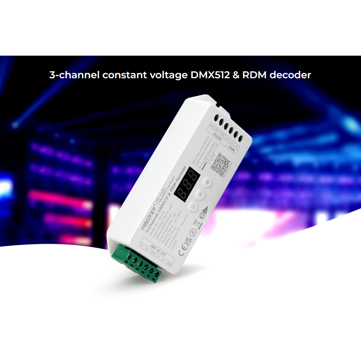 GloboStar® 71425 D3-CX DC DMX & RDM Dimmer High Speed Controller / Decoder 3 Καναλιών DC 12-24V 3 x 6A 144W - Max 18A 432W - IP20 DMX512 Μ13 x Π5 x Υ2.5cm - 5 Years Warranty - ledmania.gr