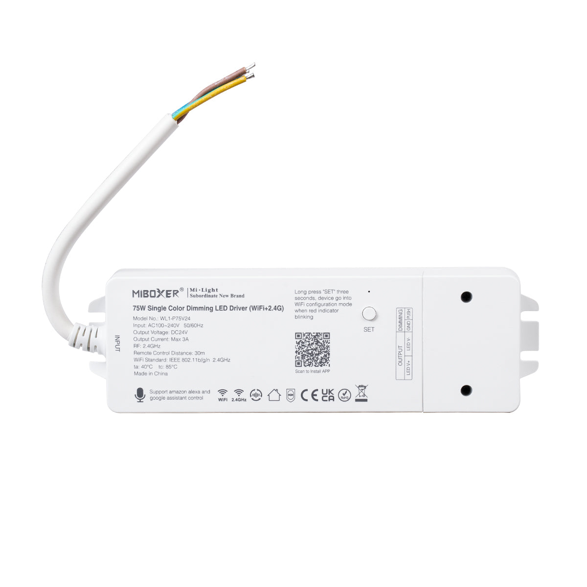 GloboStar® 71437 WL1-P75V24 Mi-Light Ασύρματο RF 2.4Ghz LED Driver Wireless WiFi 1 Καναλιού για Μονόχρωμα Προϊόντα LED 75W 3A - AC 100-240V σε DC 24V - IP20 Μ19 x Π5.5 x Υ3.2cm - 5 Years Warranty - ledmania.gr