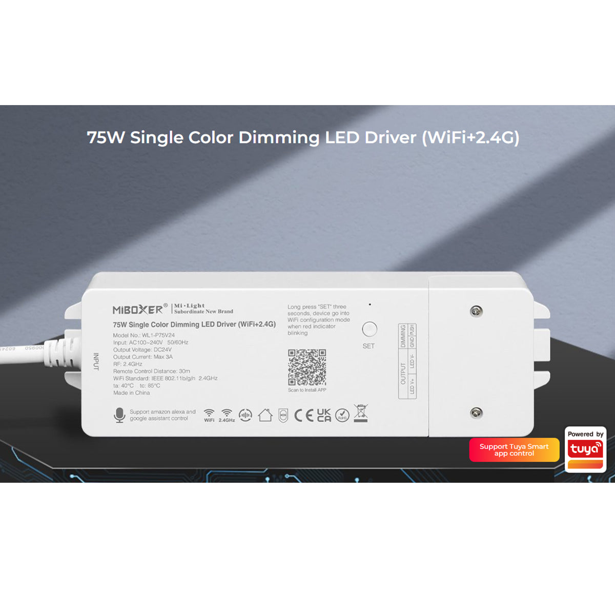GloboStar® 71437 WL1-P75V24 Mi-Light Ασύρματο RF 2.4Ghz LED Driver Wireless WiFi 1 Καναλιού για Μονόχρωμα Προϊόντα LED 75W 3A - AC 100-240V σε DC 24V - IP20 Μ19 x Π5.5 x Υ3.2cm - 5 Years Warranty - ledmania.gr