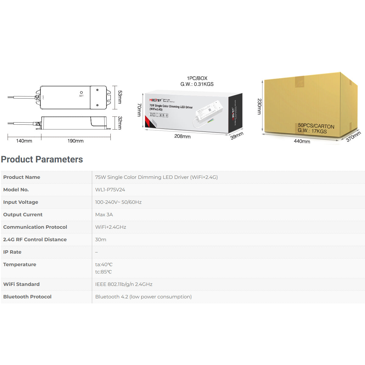 GloboStar® 71437 WL1-P75V24 Mi-Light Ασύρματο RF 2.4Ghz LED Driver Wireless WiFi 1 Καναλιού για Μονόχρωμα Προϊόντα LED 75W 3A - AC 100-240V σε DC 24V - IP20 Μ19 x Π5.5 x Υ3.2cm - 5 Years Warranty - ledmania.gr