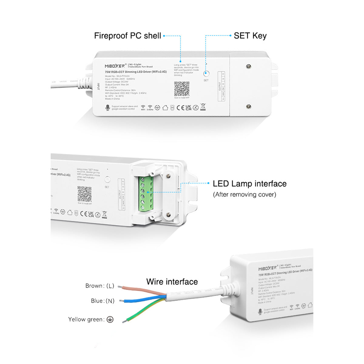 GloboStar® 71441 WL5-P75V24 Mi-Light Ασύρματο RF 2.4Ghz Smart Controller LED Driver Wireless WiFi 5 Καναλιών 5 x 0.3A για RGBW+WW+CCT Προϊόντα LED Max 75W 3A - AC 100-240V σε DC 24V - IP20 Μ19 x Π5.5 x Υ3.2cm - 5 Years Warranty - ledmania.gr