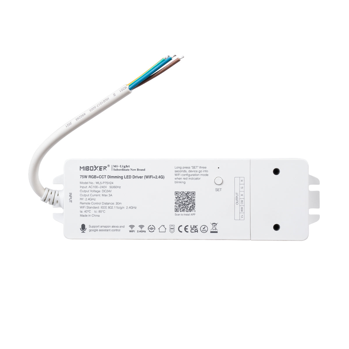 GloboStar® 71441 WL5-P75V24 Mi-Light Ασύρματο RF 2.4Ghz Smart Controller LED Driver Wireless WiFi 5 Καναλιών 5 x 0.3A για RGBW+WW+CCT Προϊόντα LED Max 75W 3A - AC 100-240V σε DC 24V - IP20 Μ19 x Π5.5 x Υ3.2cm - 5 Years Warranty - ledmania.gr