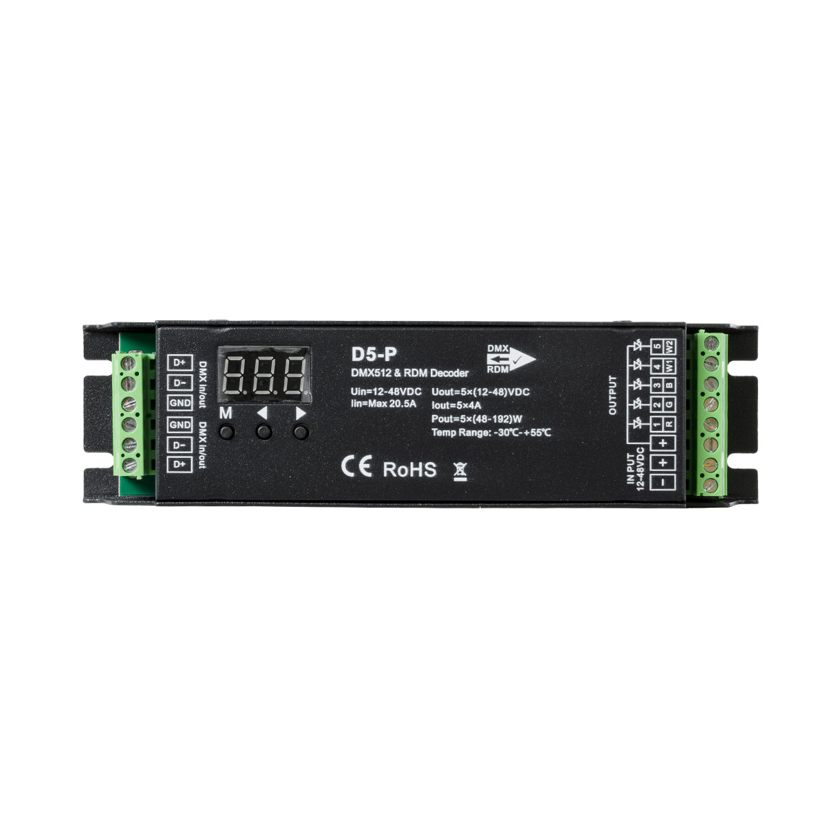 GloboStar® 71445 D5-P SKYDANCE DC DMX & RDM Dimmer High Speed Controller / Decoder 5 Καναλιών DC 12-48V 5 x 4A 192W - Max 20.5A 960W - IP20 Μ17.5 x Π4.5 x Υ3.5cm - 5 Years Warranty - ledmania.gr