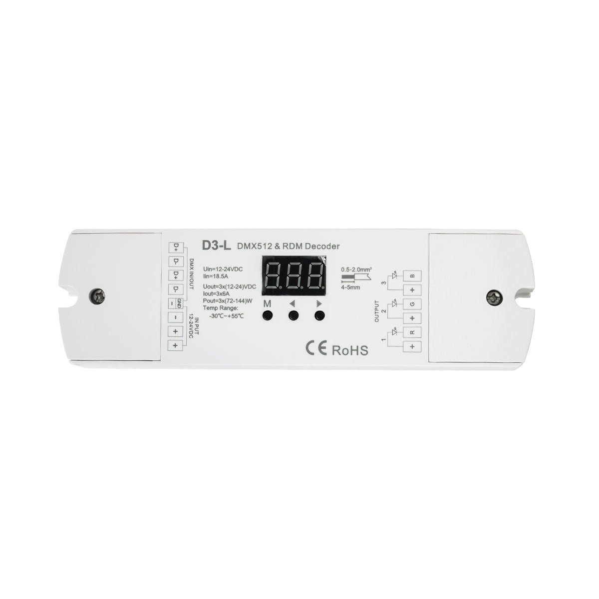 GloboStar® 71447 D3-L SKYDANCE DC DMX & RDM Dimmer High Speed Controller / Decoder 3 Καναλιών DC 12-24V 3 x 6A 144W - Max 18.5A 432W - IP20 Μ17 x Π5 x Υ2.5cm - 5 Years Warranty - ledmania.gr