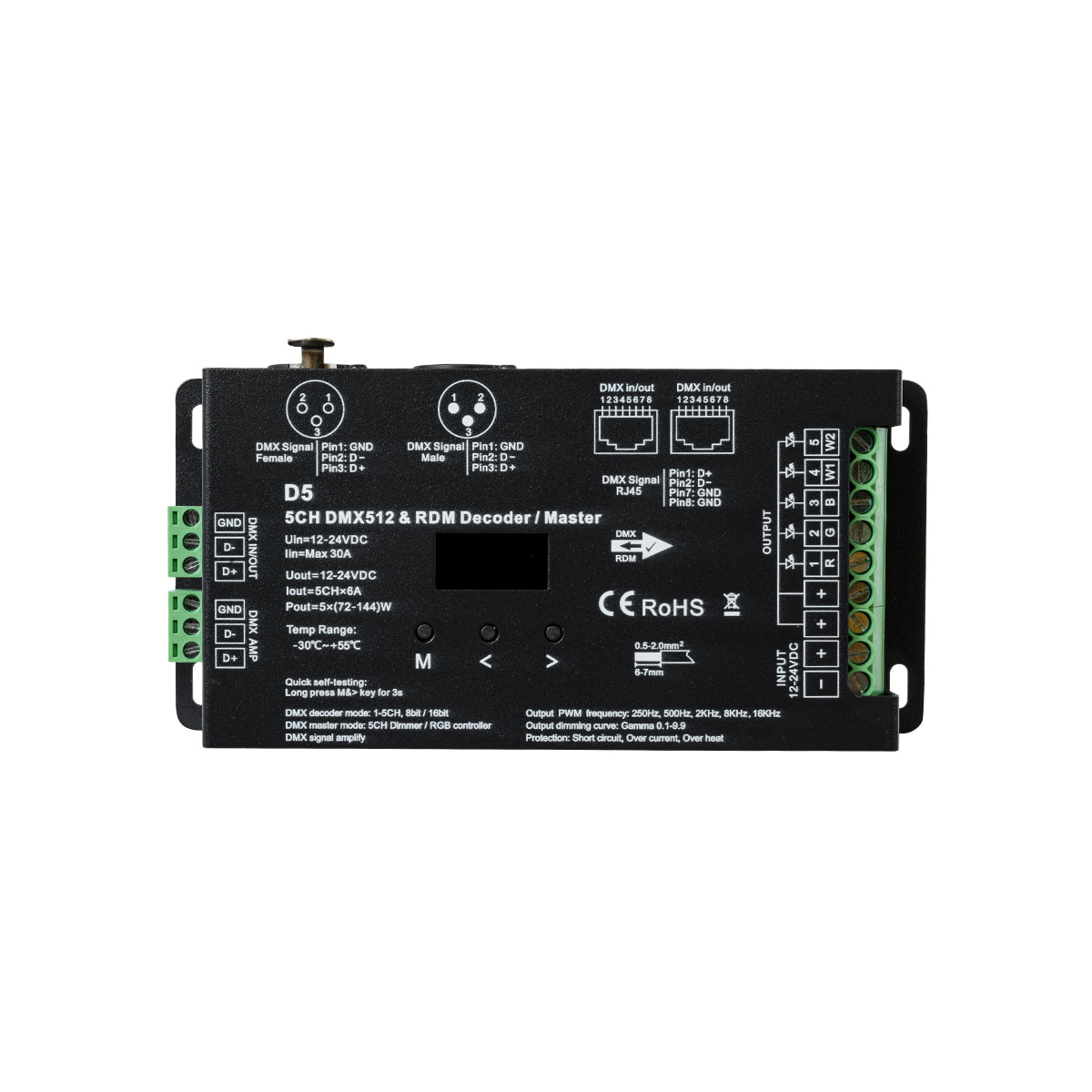 GloboStar® 71448 D5 SKYDANCE DC DMX & RDM Dimmer High Speed Controller / Decoder 5 Καναλιών DC 12-24V 5 x 6A 144W - Max 30A 864W - IP20 Μ17 x Π8 x Υ4cm - 5 Years Warranty - ledmania.gr