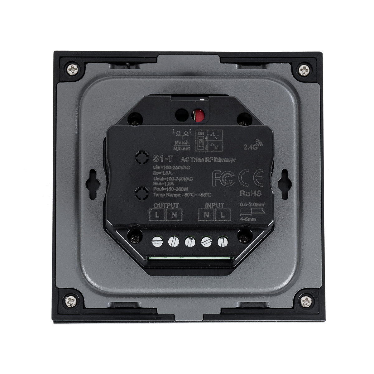 GloboStar® 71453 S1-T SKYDANCE AC Smart RF 2.4Ghz & Αφής - Touch Triac Dimming AC100-240V σε AC100-240V 1 x 1.5A 360W - Max 1.5A 360W - IP20 - Μαύρο Σώμα - Μ8.5 x Π8.5 x Υ3.2cm - 5 Years Warranty - ledmania.gr