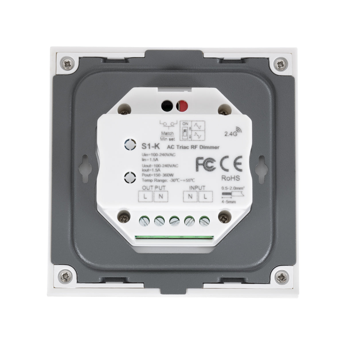GloboStar® 71454 S1-K SKYDANCE AC Smart RF 2.4Ghz & Ροοστάτη - Push ON/OFF Triac Dimming AC100-240V σε AC100-240V 1 x 1.5A 360W - Max 1.5A 360W - IP20 - Λευκό Σώμα - Μ8.5 x Π8.5 x Υ5cm - 5 Years Warranty - ledmania.gr