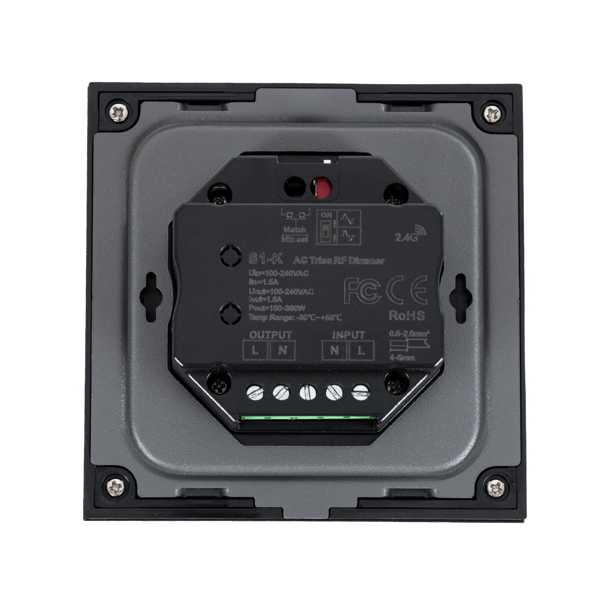 GloboStar® 71455 S1-K SKYDANCE AC Smart RF 2.4Ghz & Ροοστάτη - Push ON/OFF Triac Dimming AC100-240V σε AC100-240V 1 x 1.5A 360W - Max 1.5A 360W - IP20 - Μαύρο Σώμα - Μ8.5 x Π8.5 x Υ5cm - 5 Years Warranty - ledmania.gr