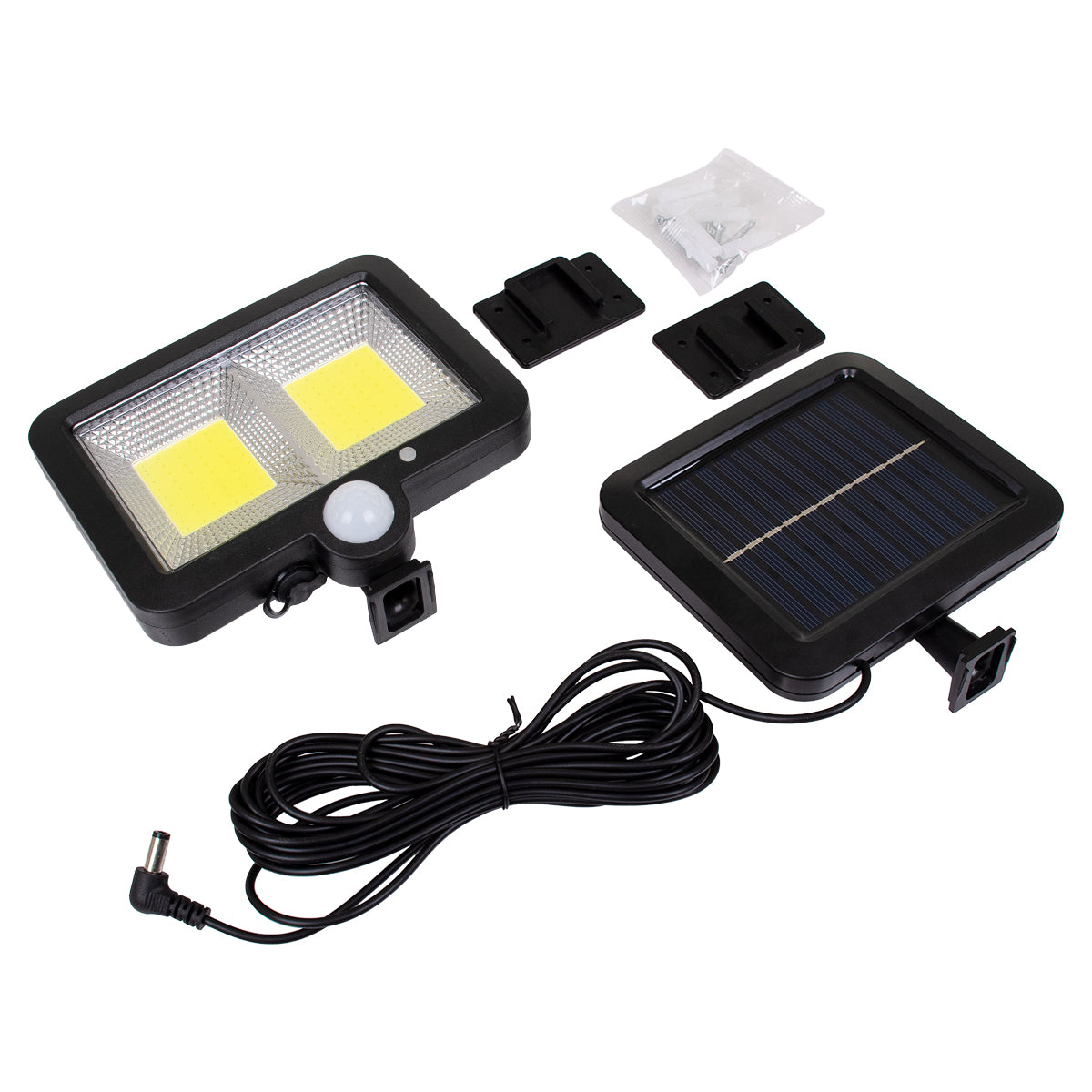 GloboStar® 71461 Αυτόνομος Ηλιακός Προβολέας LED 108 2 x COB 25W 1400lm με Ενσωματωμένη Μπαταρία 2400mAh - Φωτοβολταϊκό Πάνελ με Αισθητήρα Ημέρας-Νύχτας - PIR Αισθητήρα Κίνησης Αδιάβροχο IP65 Ψυχρό Λευκό 6000K - ledmania.gr