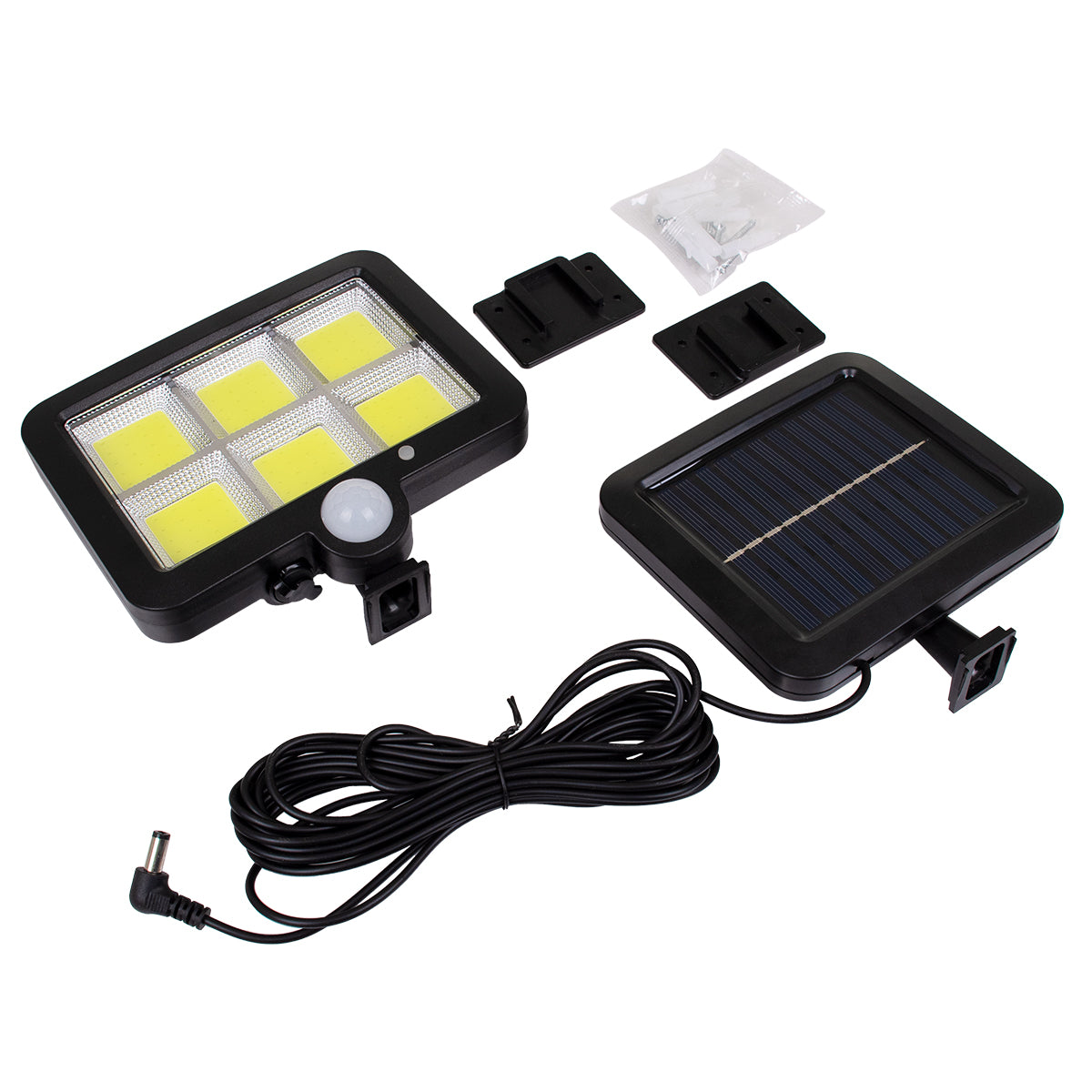GloboStar® 71463 Αυτόνομος Ηλιακός Προβολέας LED 120 6 x COB 35W 1800lm με Ενσωματωμένη Μπαταρία 2400mAh - Φωτοβολταϊκό Πάνελ με Αισθητήρα Ημέρας-Νύχτας - PIR Αισθητήρα Κίνησης Αδιάβροχο IP65 Ψυχρό Λευκό 6000K - ledmania.gr