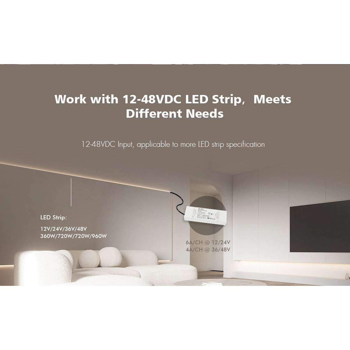 GloboStar® 71470 V5-L SKYDANCE DC WiFi & RF 2.4Ghz Dimmer High Speed Controller 5 Καναλιών DC 12-48V 5 x 6A 288W - Max 30A 1440W - IP20 Μ18 x Π5.7 x Υ2.8cm - 5 Years Warranty - ledmania.gr