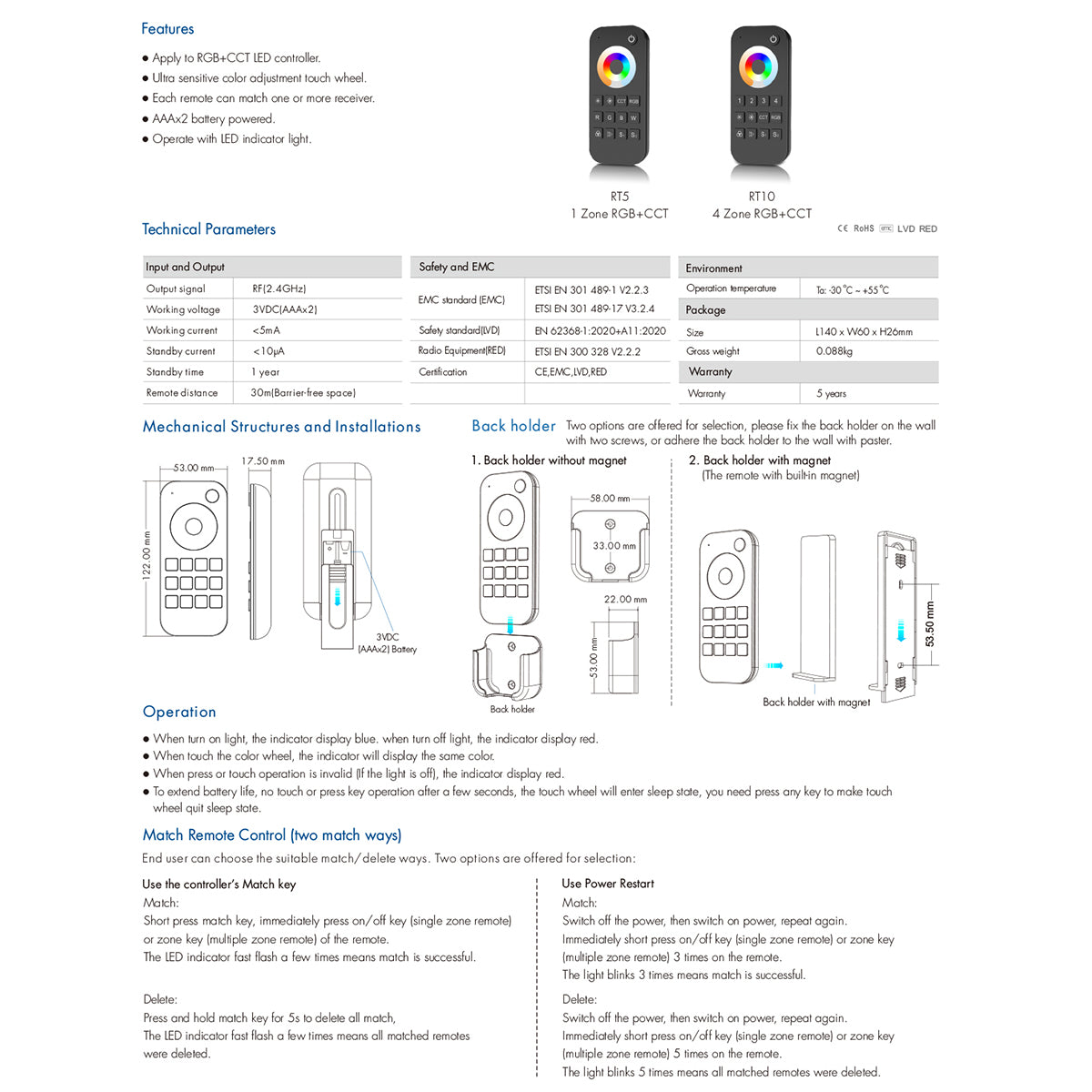 GloboStar® 71544 RT10 SKYDANCE Ασύρματο Χειριστήριο Αφής RF 2.4Ghz 4 Group για όλα τα RGBW+WW SKYDANCE Controller DC 3V 2 x AAA - IP20 Μαύρο Μ12.2 x Π5.3 x Υ1.7cm - 5 Years Warranty - ledmania.gr