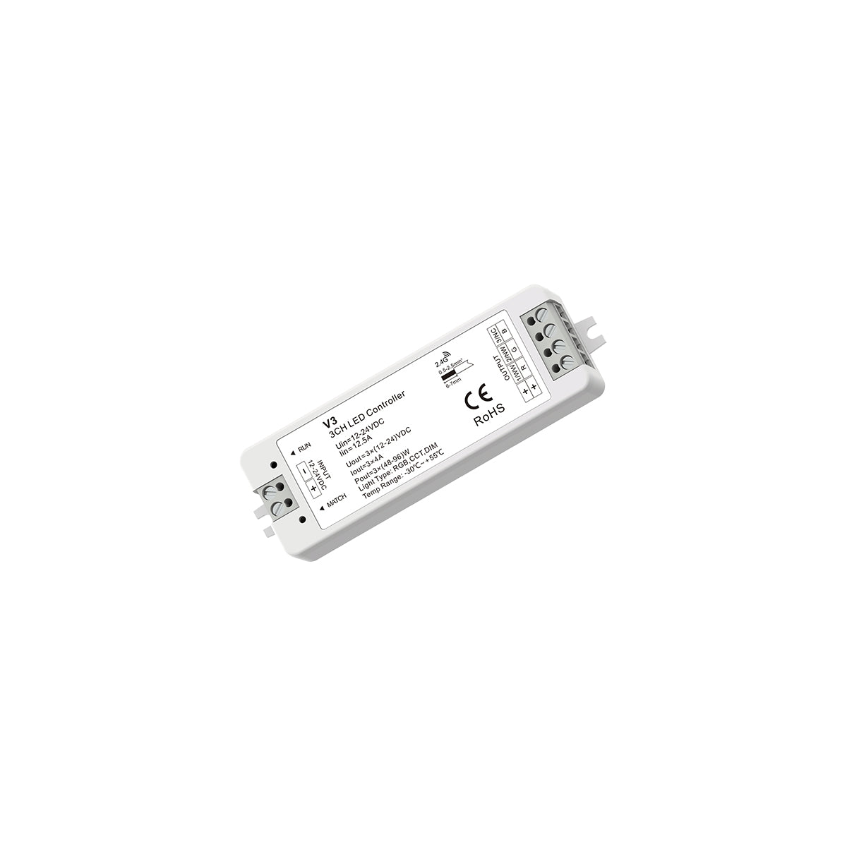 GloboStar® 71546 V3 SKYDANCE DC RF 2.4Ghz Dimmer High Speed Controller 3 Καναλιών DC 12-24V 3 x 5A 96W - Max 12A 288W - IP20 Μ10 x Π3.5 x Υ2cm - 5 Years Warranty - ledmania.gr