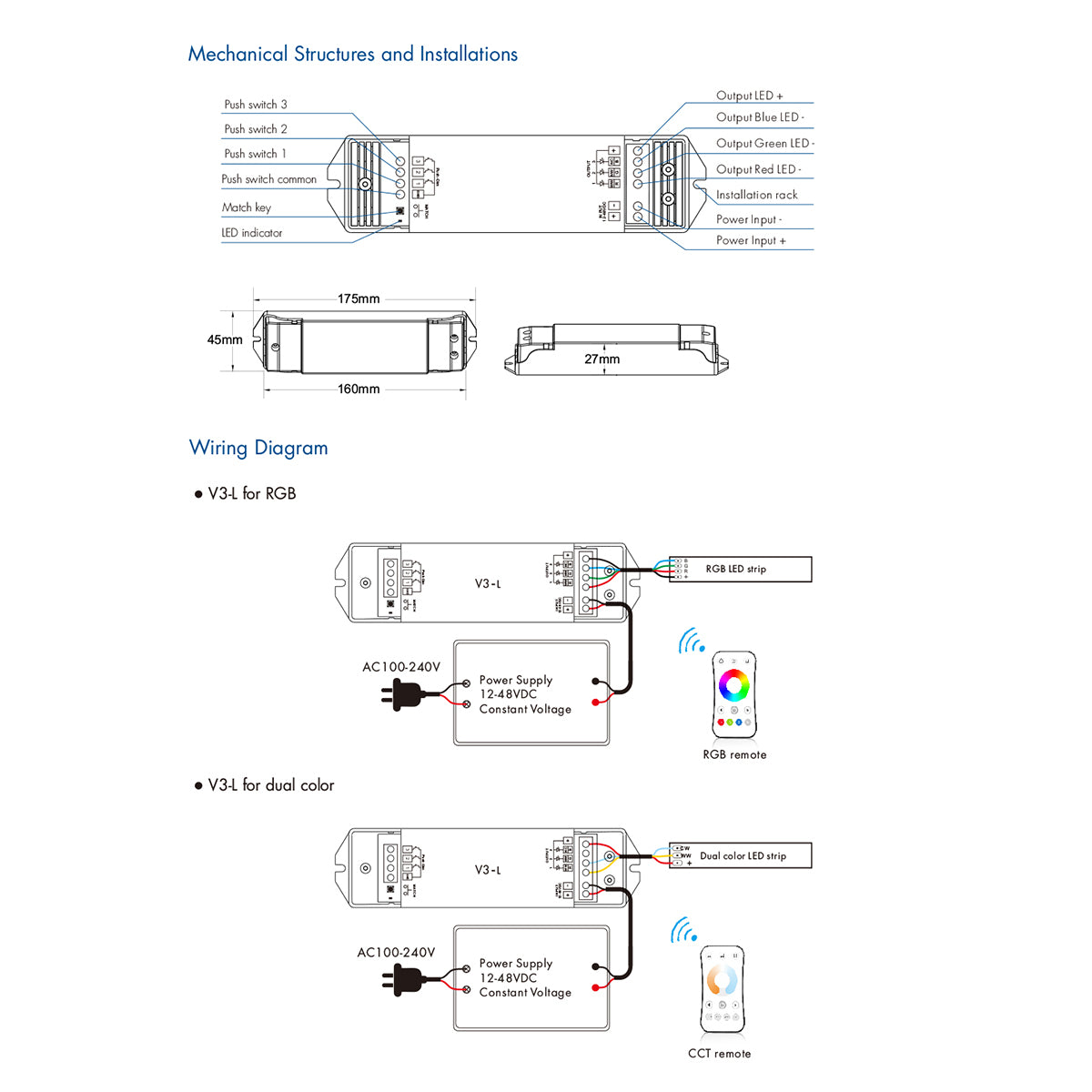 GloboStar® 71547 V3-L SKYDANCE DC RF 2.4Ghz Dimmer High Speed Controller & Push Dimming 3 Κανάλια DC 12-48V 3 x 6A 288W - Max 18.5A 288W - IP20 Μ17.5 x Π4.5 x Υ2.5cm - 5 Years Warranty - ledmania.gr