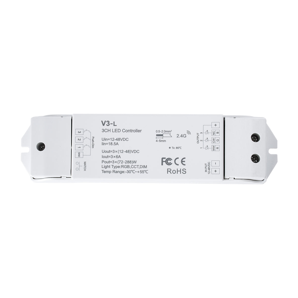 GloboStar® 71547 V3-L SKYDANCE DC RF 2.4Ghz Dimmer High Speed Controller & Push Dimming 3 Κανάλια DC 12-48V 3 x 6A 288W - Max 18.5A 288W - IP20 Μ17.5 x Π4.5 x Υ2.5cm - 5 Years Warranty - ledmania.gr