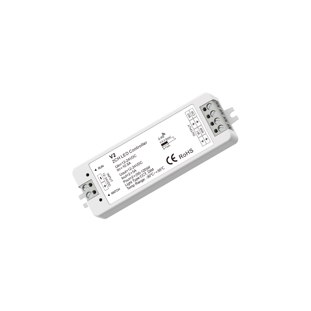 GloboStar® 71564 V2 SKYDANCE DC RF 2.4Ghz Dimmer High Speed Controller 2 Καναλιών DC 12-24V 2 x 5A 120W - Max 10.5A 252W - IP20 Μ10 x Π3.5 x Υ2cm - 5 Years Warranty - ledmania.gr