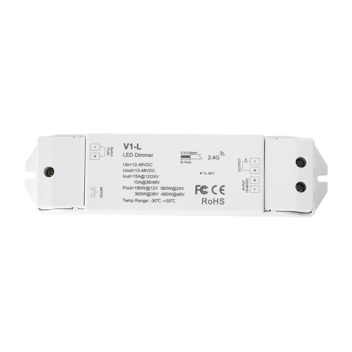 GloboStar® 71568 V1-L SKYDANCE DC RF 2.4Ghz Dimmer High Speed Controller & Push Dimming 1 Κανάλι DC 12-48V 1 x 15A 480W - Max 15A 480W - IP20 Μ17.5 x Π4.5 x Υ2.5cm - 5 Years Warranty - ledmania.gr