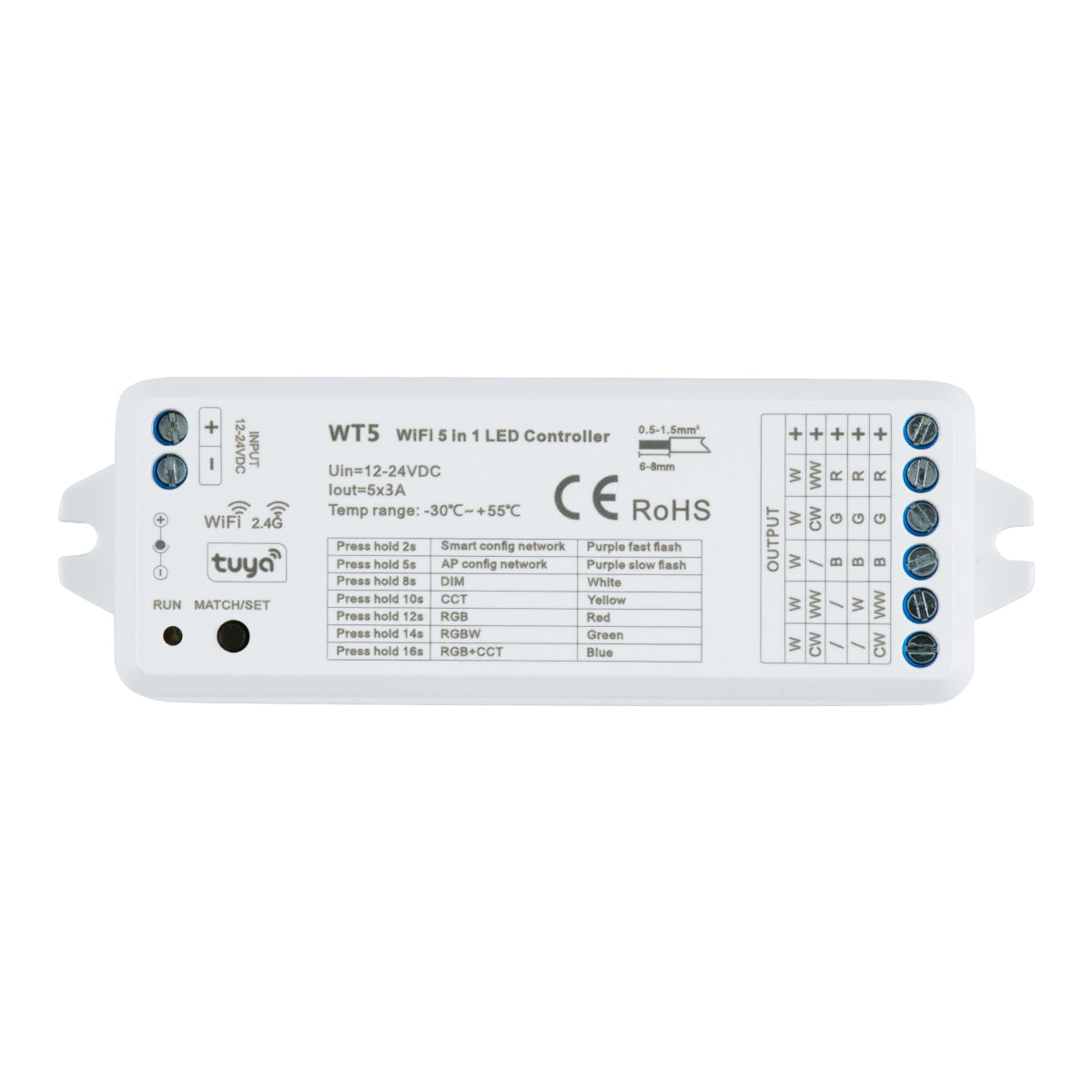 GloboStar® 73010 Ασύρματος WiFi LED RGBW+WW+CCT Controller IOS/Android 5in1 2.4Ghz DC 12-24V Max 180W - ledmania.gr