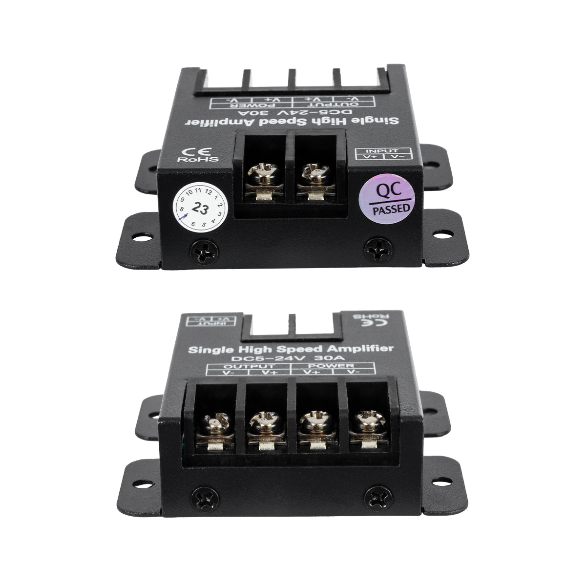 GloboStar® 73396 DC Power & Signal High Speed Amplifier Ενισχυτής Ισχύος & Σήματος Υψηλών Ταχυτήτων 1 Καναλιού DC 5-24V 1 x 30A 360W - Max 30A 360W - IP20 - Single Color - Μ6.3 x Π6.7 x Υ2cm - 2 Χρόνια Εγγύηση - ledmania.gr