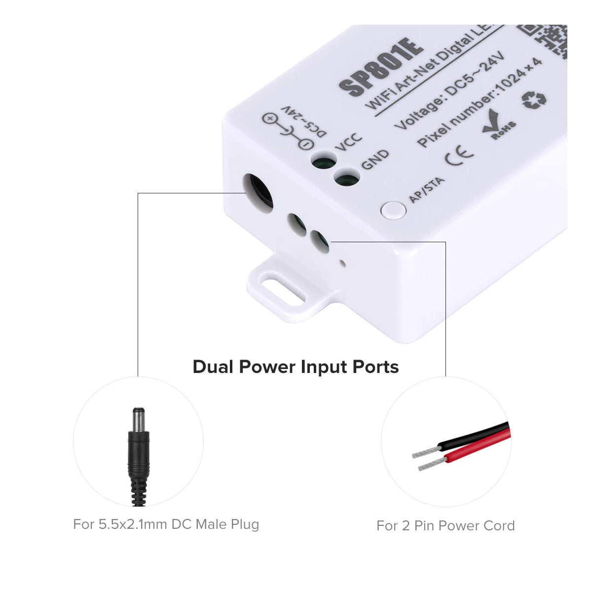 GloboStar® 73415 SP801E Ασύρματος WiFi Art-Net LED FULL COLOR Magic Digital Pixel Controller iOS/Android για LED Digital Πολύχρωμα και Μονόχρωμα Προϊόντα DC 5-24V 4 x 1024 IC Max - ledmania.gr