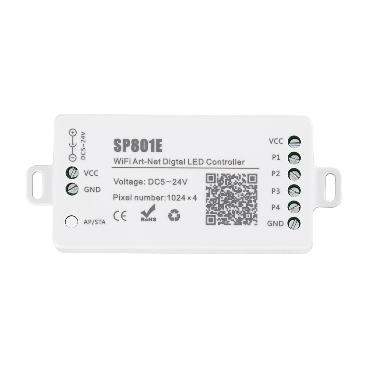 GloboStar® 73415 SP801E Ασύρματος WiFi Art-Net LED FULL COLOR Magic Digital Pixel Controller iOS/Android για LED Digital Πολύχρωμα και Μονόχρωμα Προϊόντα DC 5-24V 4 x 1024 IC Max - ledmania.gr